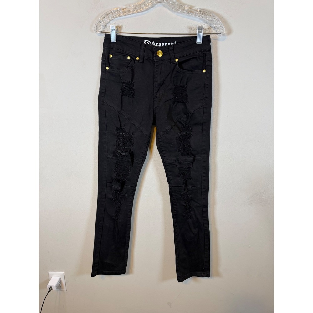 Argonaut Mens Jeans Ultra Slim Distressed Black 28/30
